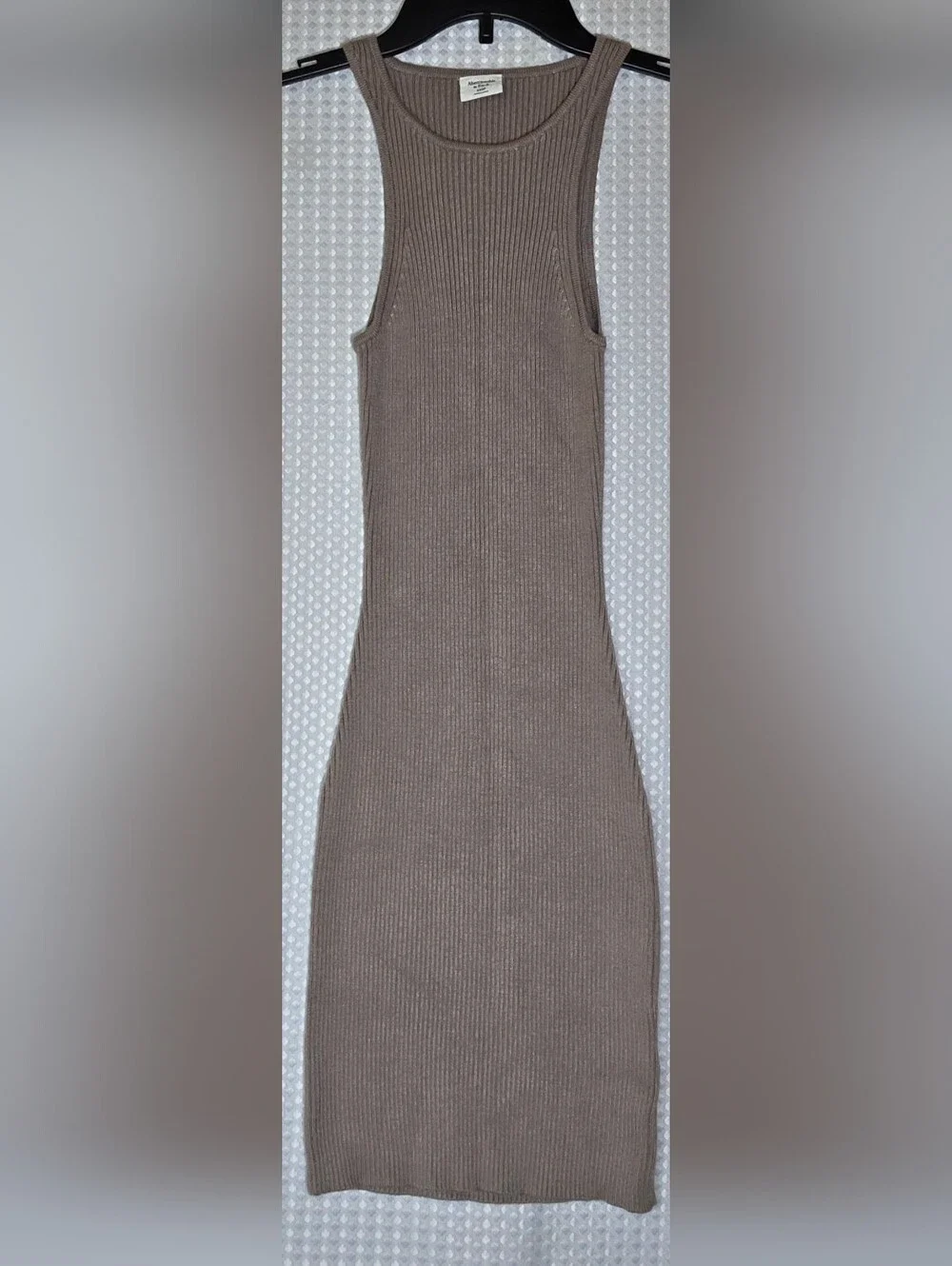 Abercrombie Ribbed Midi Dress Taupe Neutral Quiet Luxury Bodycon XXSP